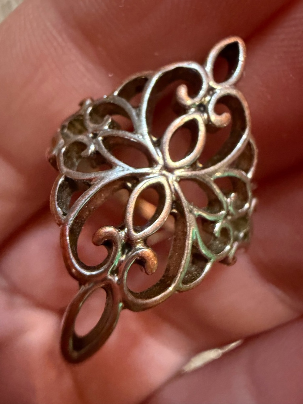 Vintage Gold Tone Filigree Ring Size 5 Openwork Scroll Statement Elegant